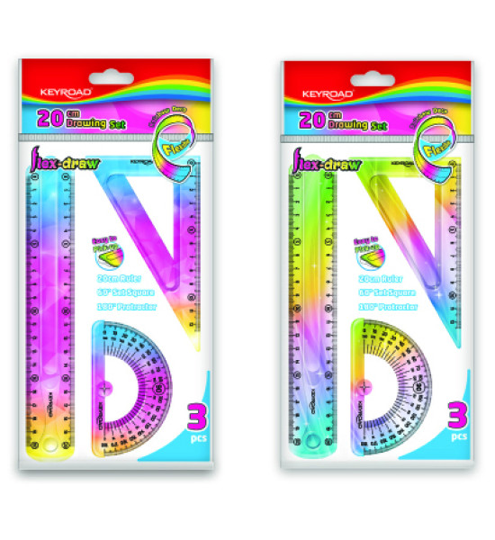 Juego Geometrico Plástico, Flexible Rainbow, 20 cm., Pack x 3 piezas.